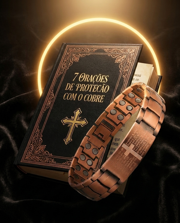 Kit Escudo Sagrado — Bracelete de Cobre + Guia 7 Orações de Proteção